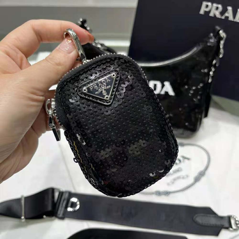 Prada Women Re-Edition 2000 Sequined Re-Nylon Mini-Bag-Black