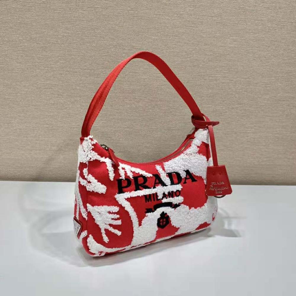 Prada Women Re-Edition 2006 Embroidered Drill Shoulder Bag