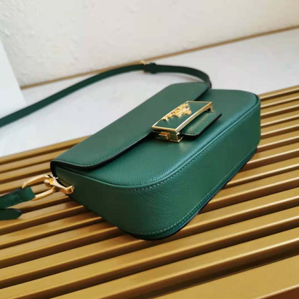 Prada Women Saffiano Leather Prada Embleme Bag-Green