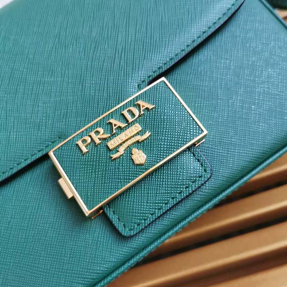 Prada Women Saffiano Leather Prada Embleme Bag-Green