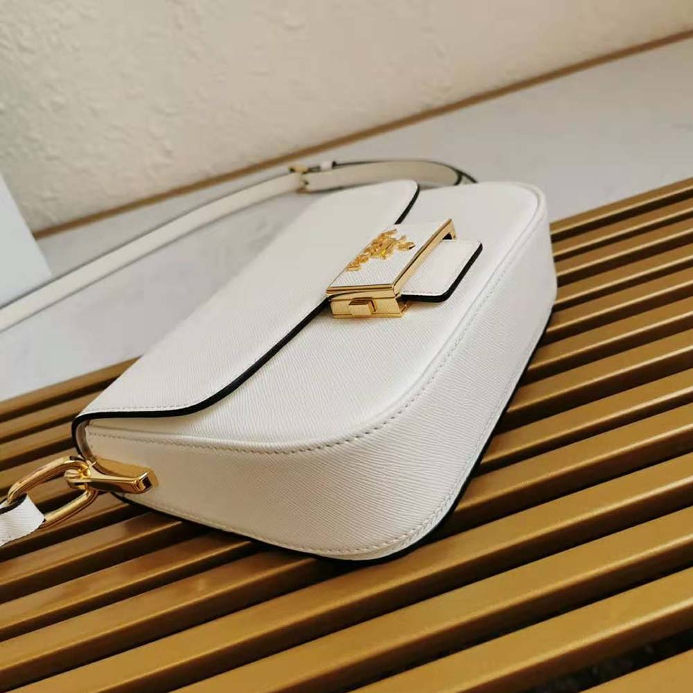 Prada Women Saffiano Leather Prada Embleme Bag-White