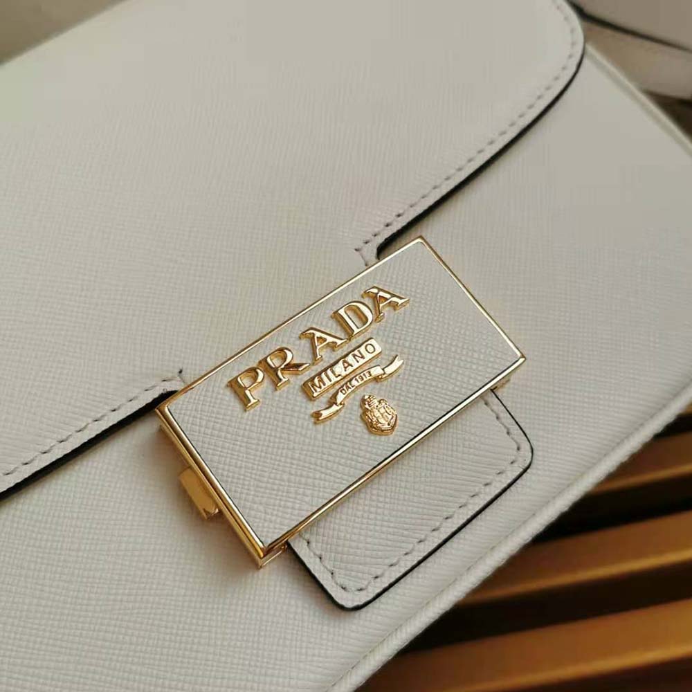 Prada Women Saffiano Leather Prada Embleme Bag-White