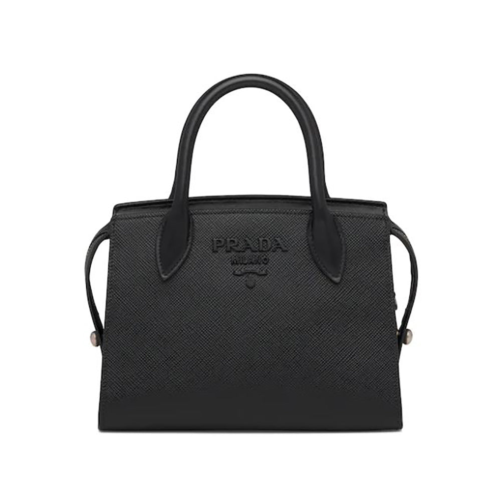 Prada Women Saffiano Leather Prada Monochrome Bag-Black