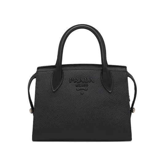 Prada Women Saffiano Leather Prada Monochrome Bag-Black