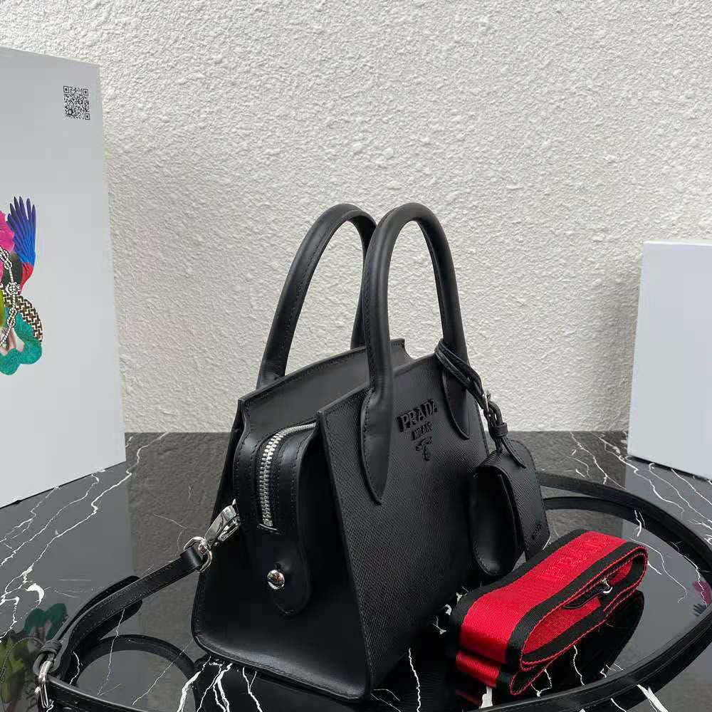 Prada Women Saffiano Leather Prada Monochrome Bag-Black