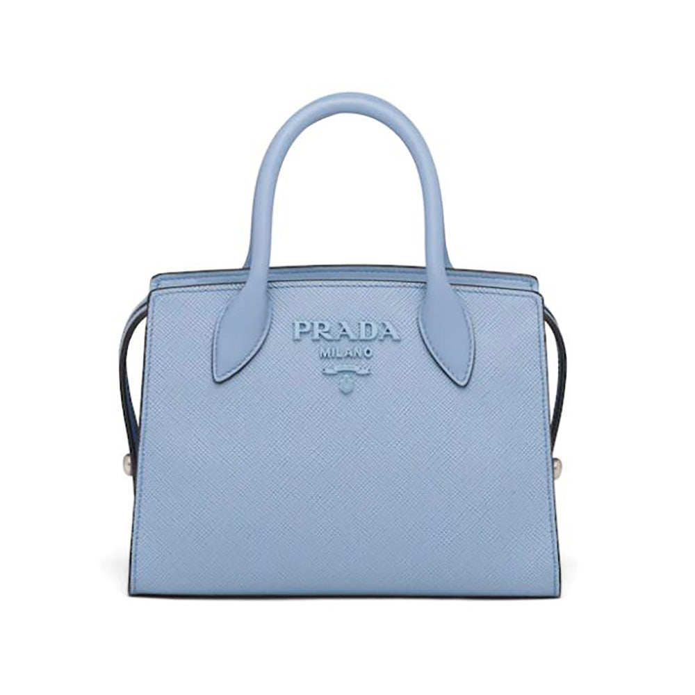 Prada Women Saffiano Leather Prada Monochrome Bag-Blue