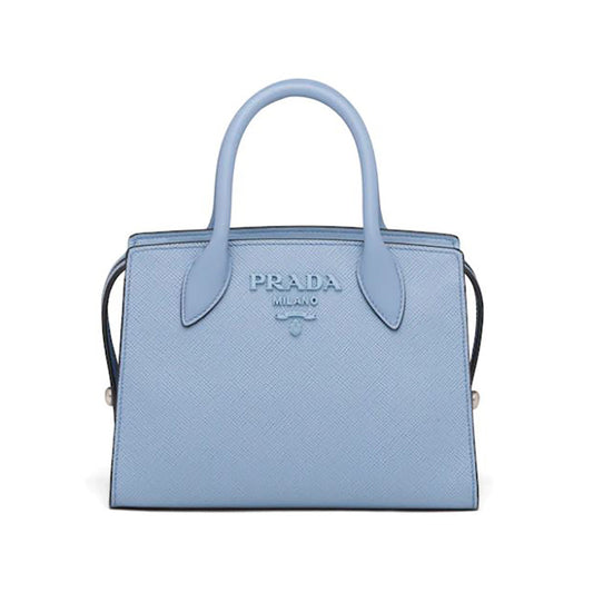 Prada Women Saffiano Leather Prada Monochrome Bag-Blue