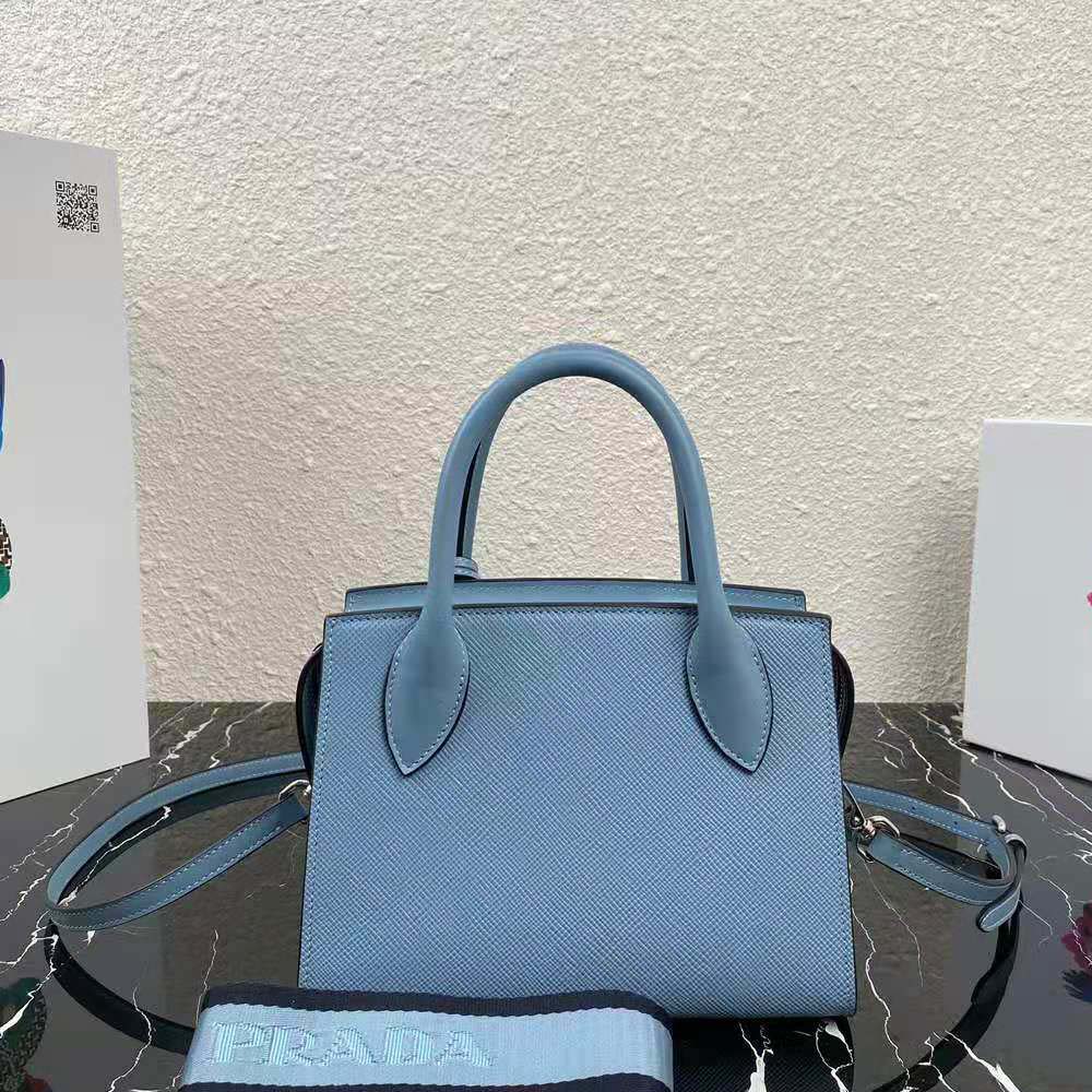 Prada Women Saffiano Leather Prada Monochrome Bag-Blue