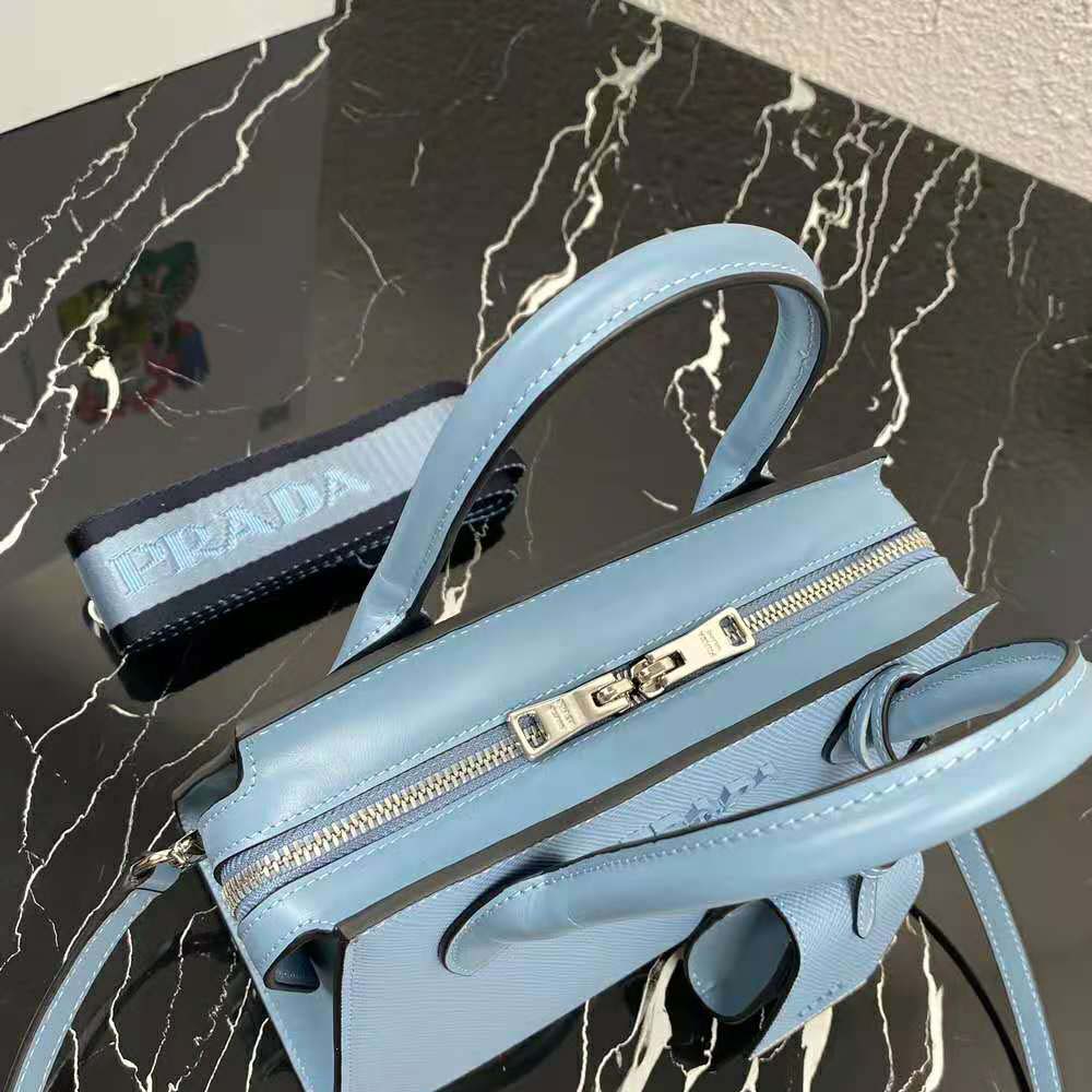 Prada Women Saffiano Leather Prada Monochrome Bag-Blue