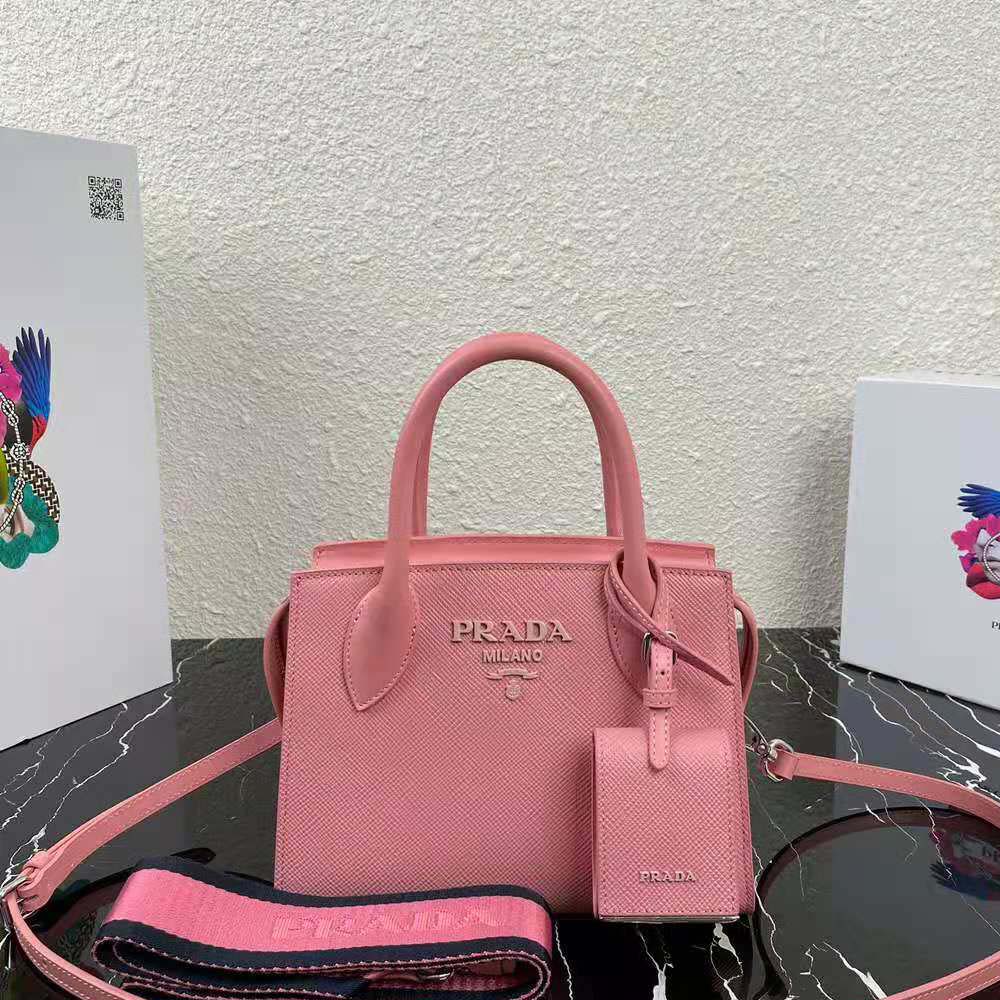 Prada Women Saffiano Leather Prada Monochrome Bag-Pink