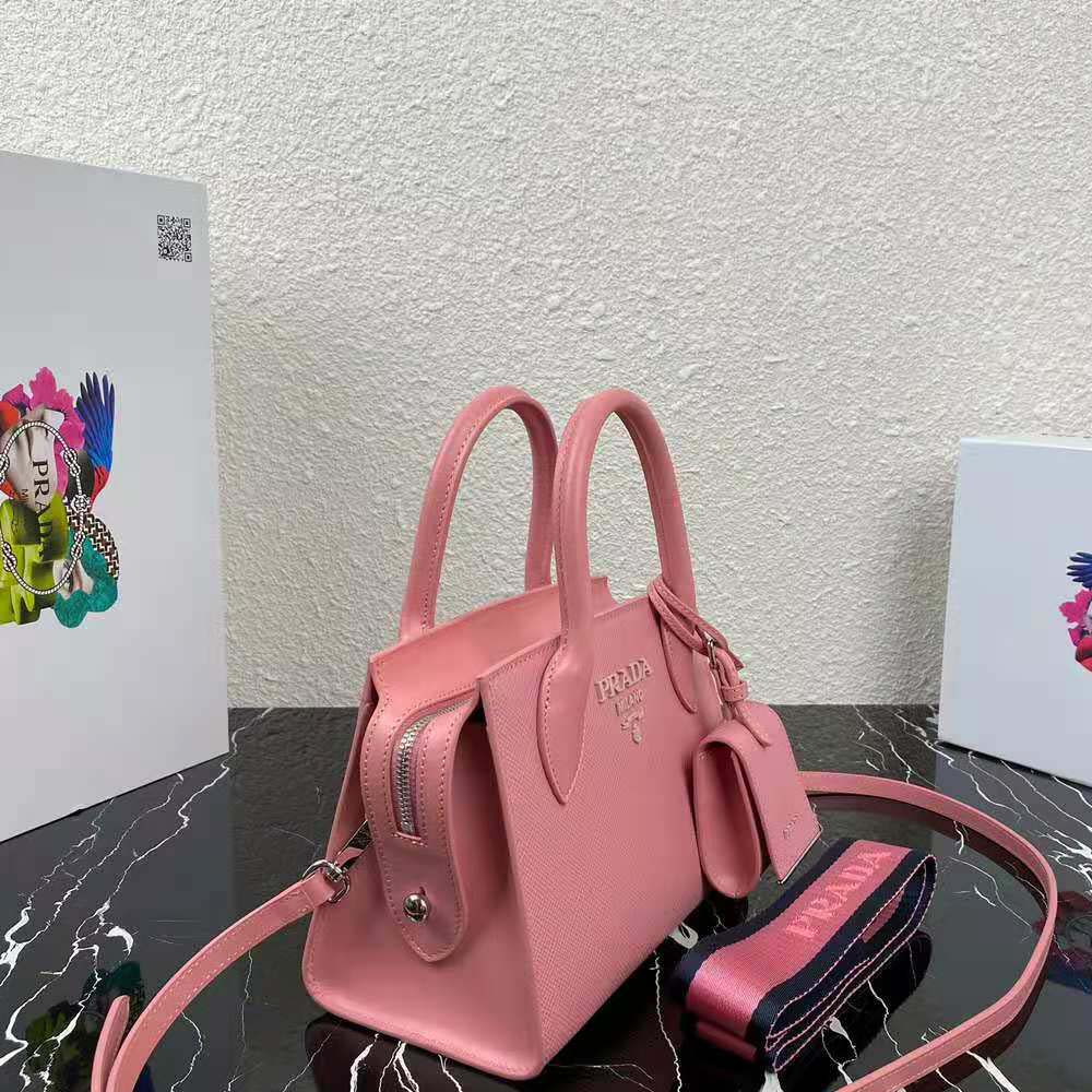 Prada Women Saffiano Leather Prada Monochrome Bag-Pink