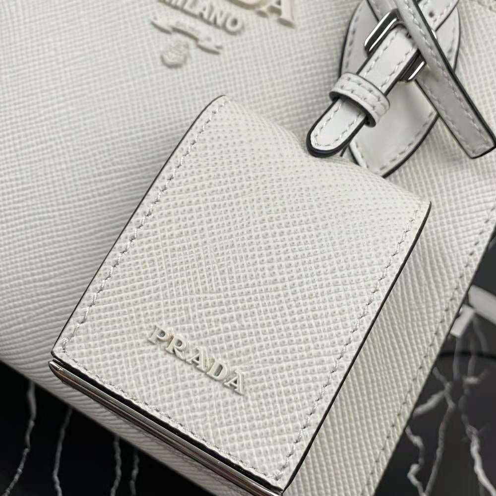 Prada Women Saffiano Leather Prada Monochrome Bag-White