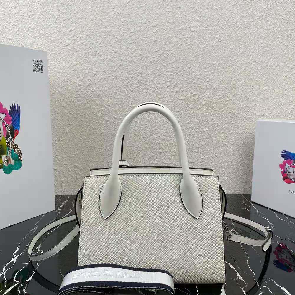 Prada Women Saffiano Leather Prada Monochrome Bag-White