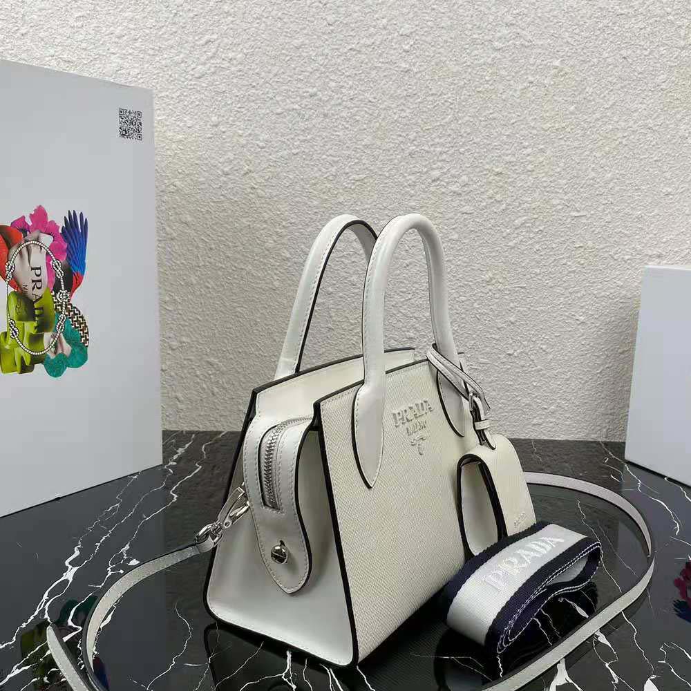 Prada Women Saffiano Leather Prada Monochrome Bag-White