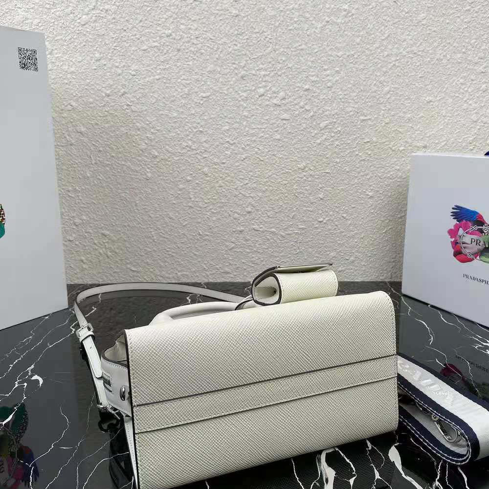 Prada Women Saffiano Leather Prada Monochrome Bag-White