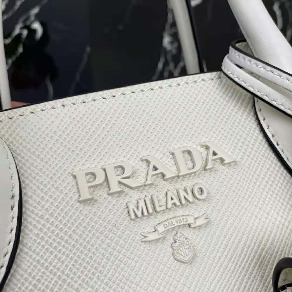 Prada Women Saffiano Leather Prada Monochrome Bag-White