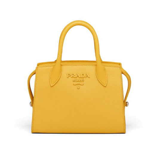 Prada Women Saffiano Leather Prada Monochrome Bag-Yellow