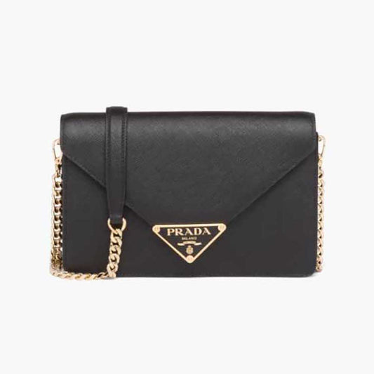 Prada Women Saffiano Leather Shoulder Bag-Black