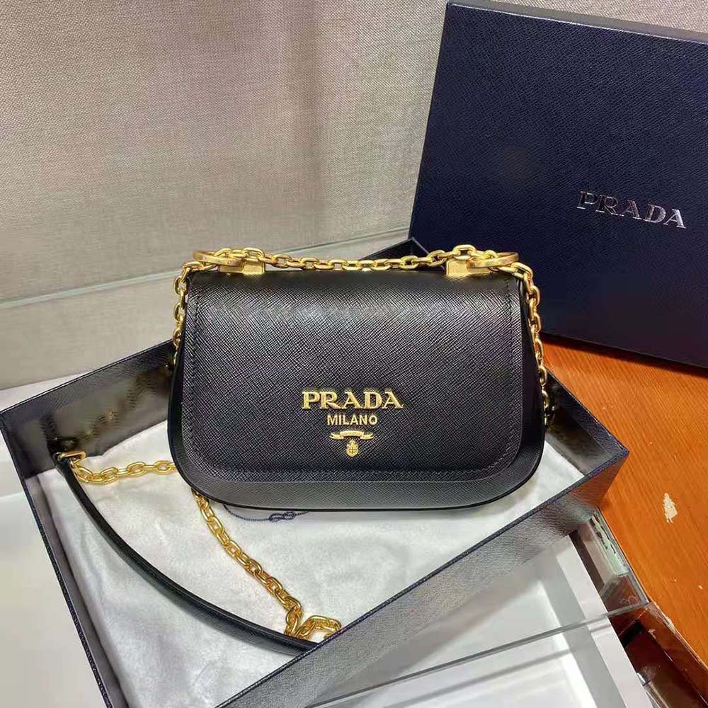 Prada Women Saffiano Leather Shoulder Bag-Black