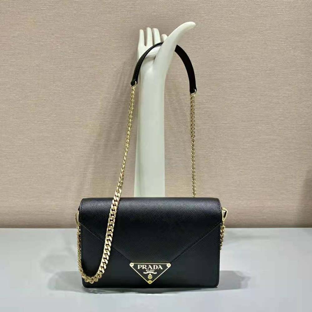 Prada Women Saffiano Leather Shoulder Bag-Black