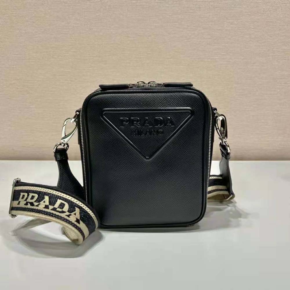 Prada Women Saffiano Leather Shoulder Bag-Black