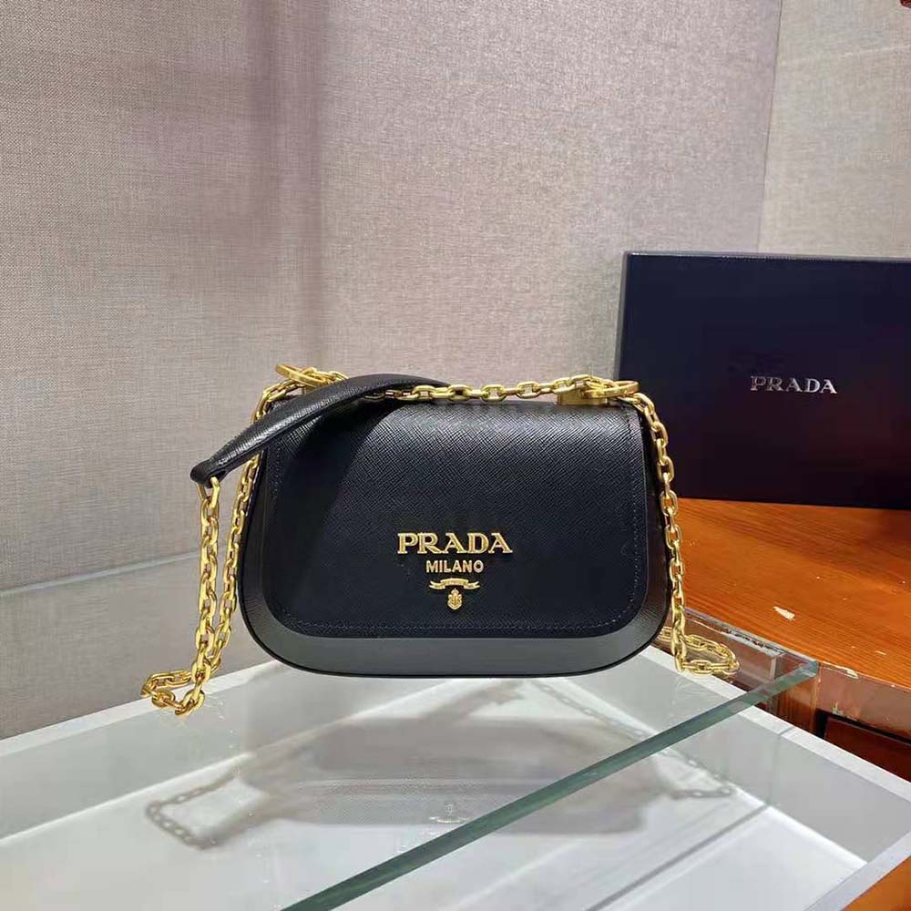 Prada Women Saffiano Leather Shoulder Bag-Black