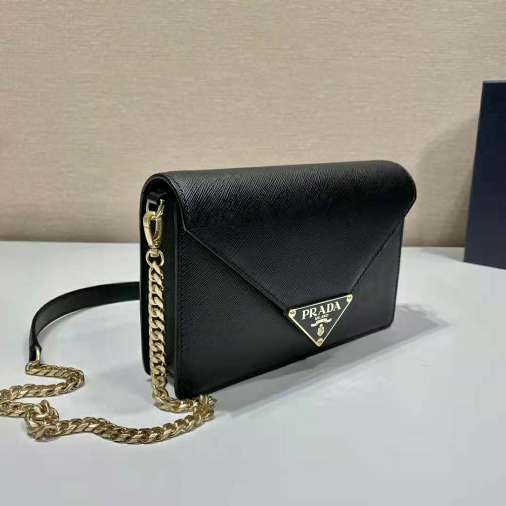 Prada Women Saffiano Leather Shoulder Bag-Black