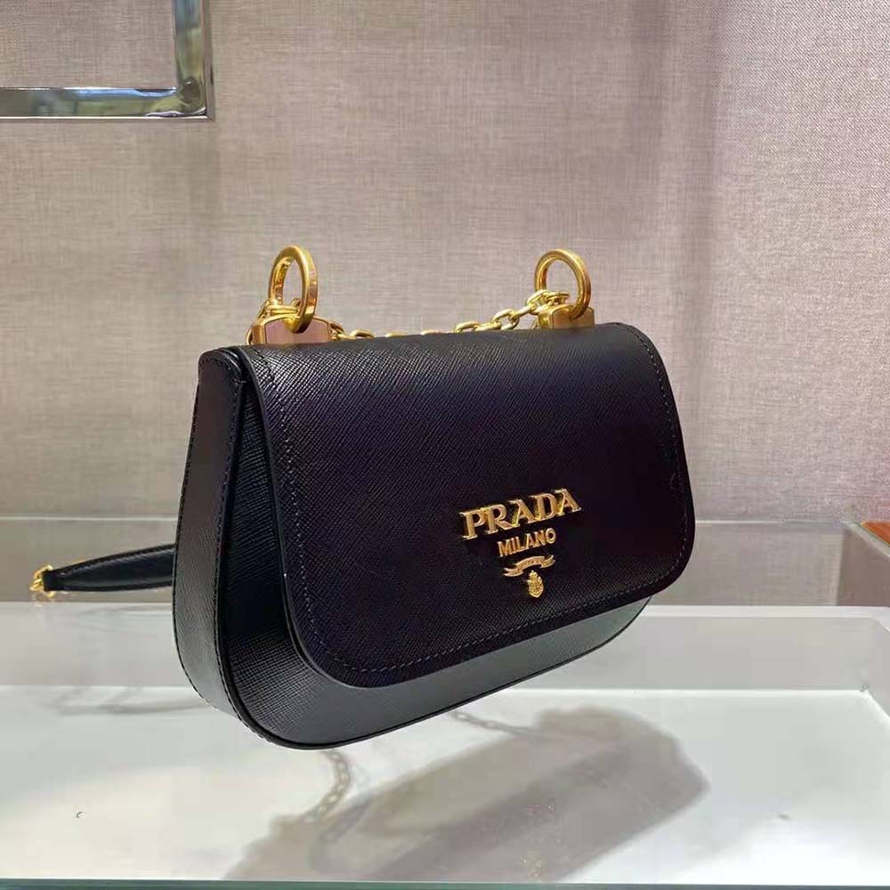 Prada Women Saffiano Leather Shoulder Bag-Black