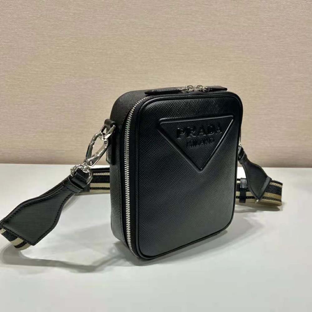 Prada Women Saffiano Leather Shoulder Bag-Black