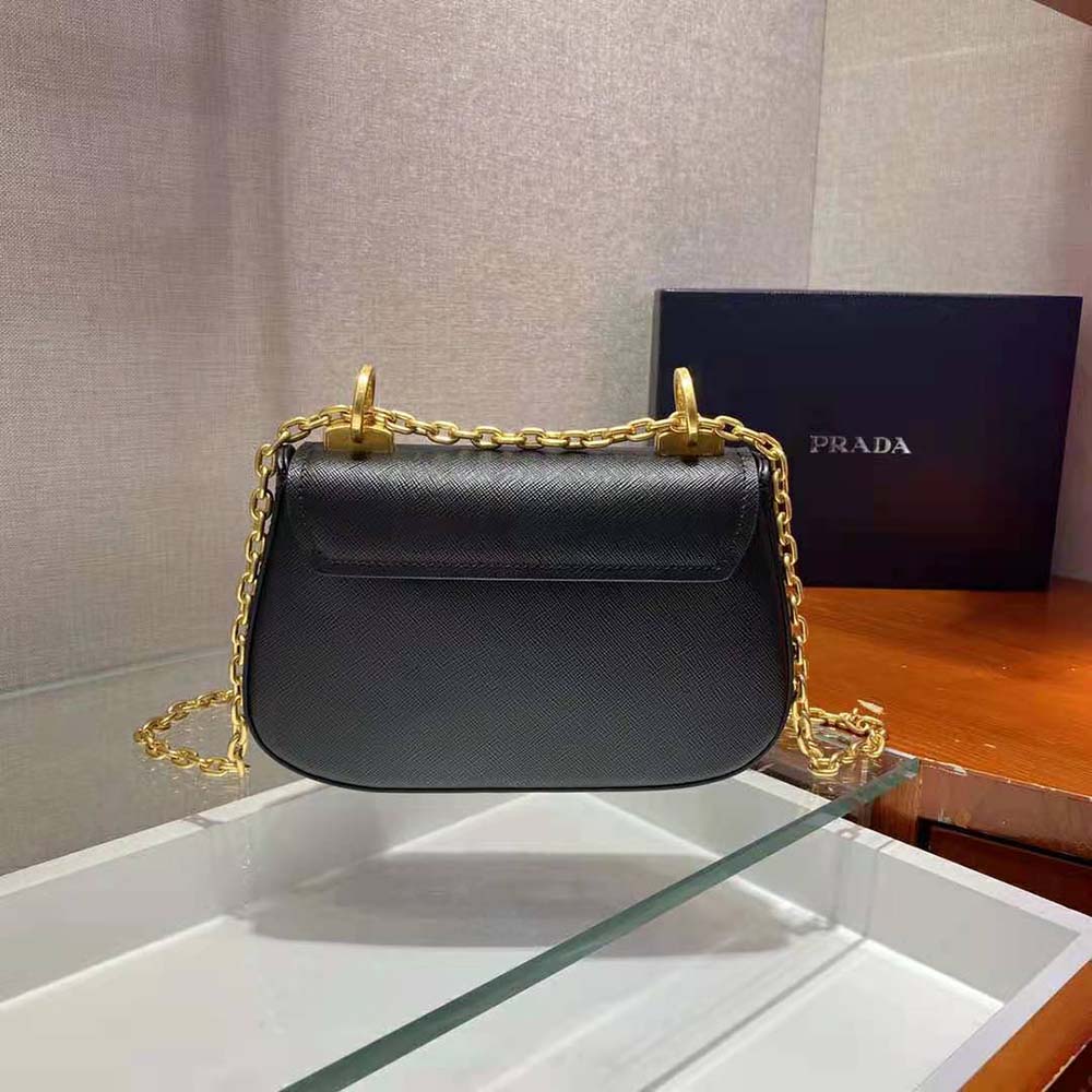 Prada Women Saffiano Leather Shoulder Bag-Black