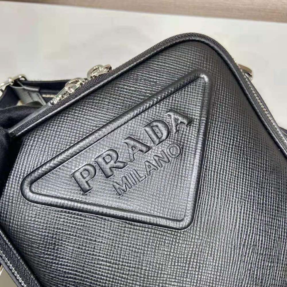 Prada Women Saffiano Leather Shoulder Bag-Black