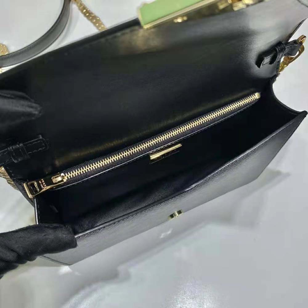 Prada Women Saffiano Leather Shoulder Bag-Black