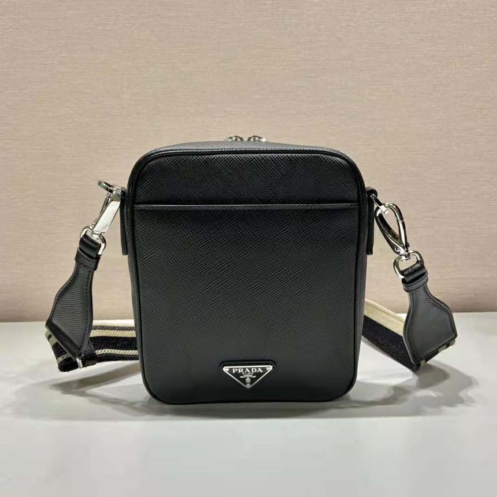 Prada Women Saffiano Leather Shoulder Bag-Black