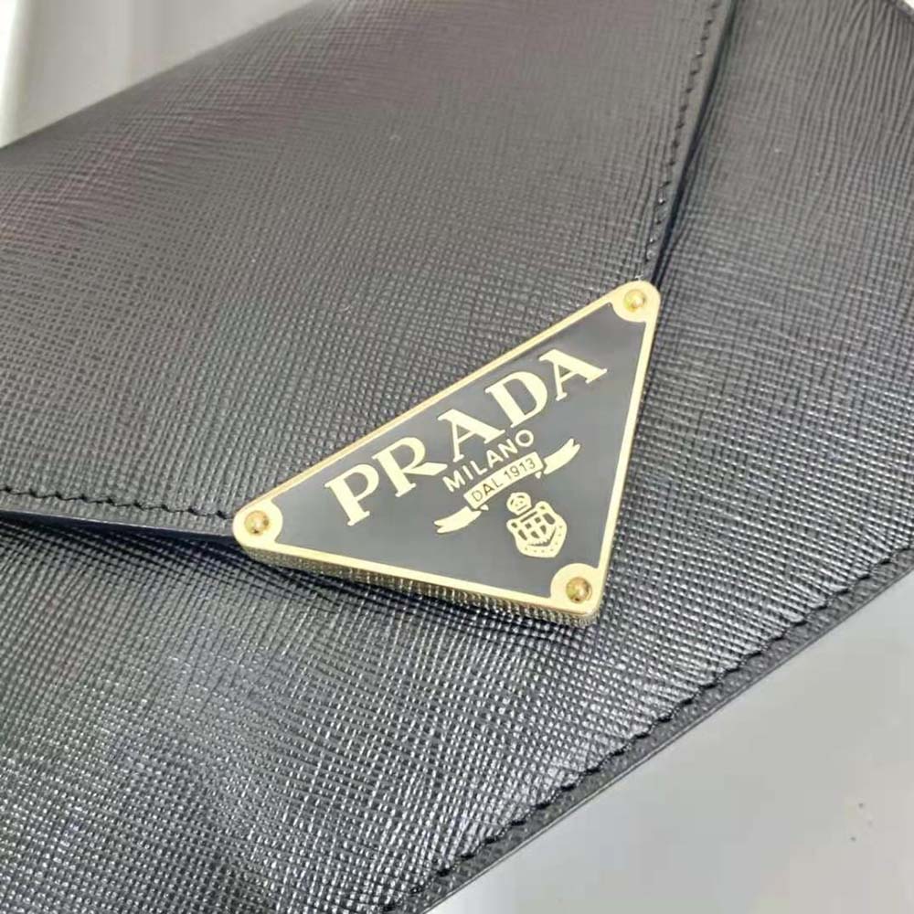 Prada Women Saffiano Leather Shoulder Bag-Black