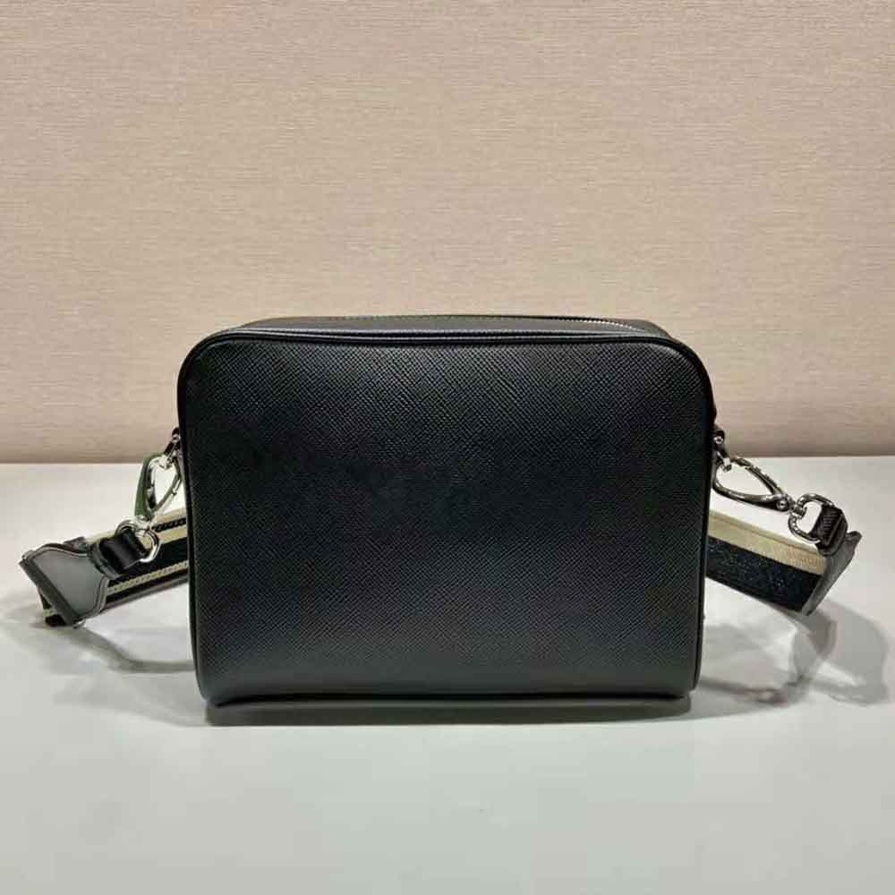 Prada Women Saffiano Leather Shoulder Bag With Iconic Prada Material-Black