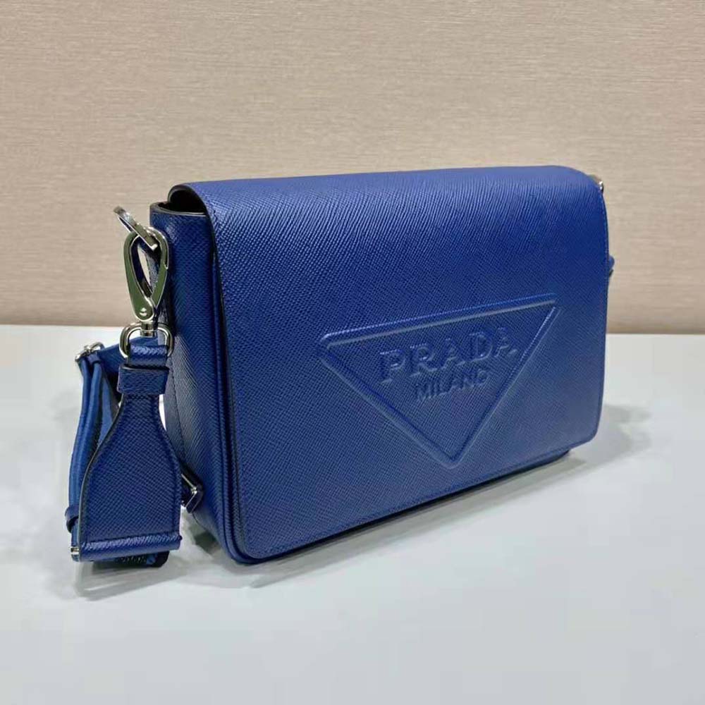 Prada Women Saffiano Leather Shoulder Bag with Sleek-Navy