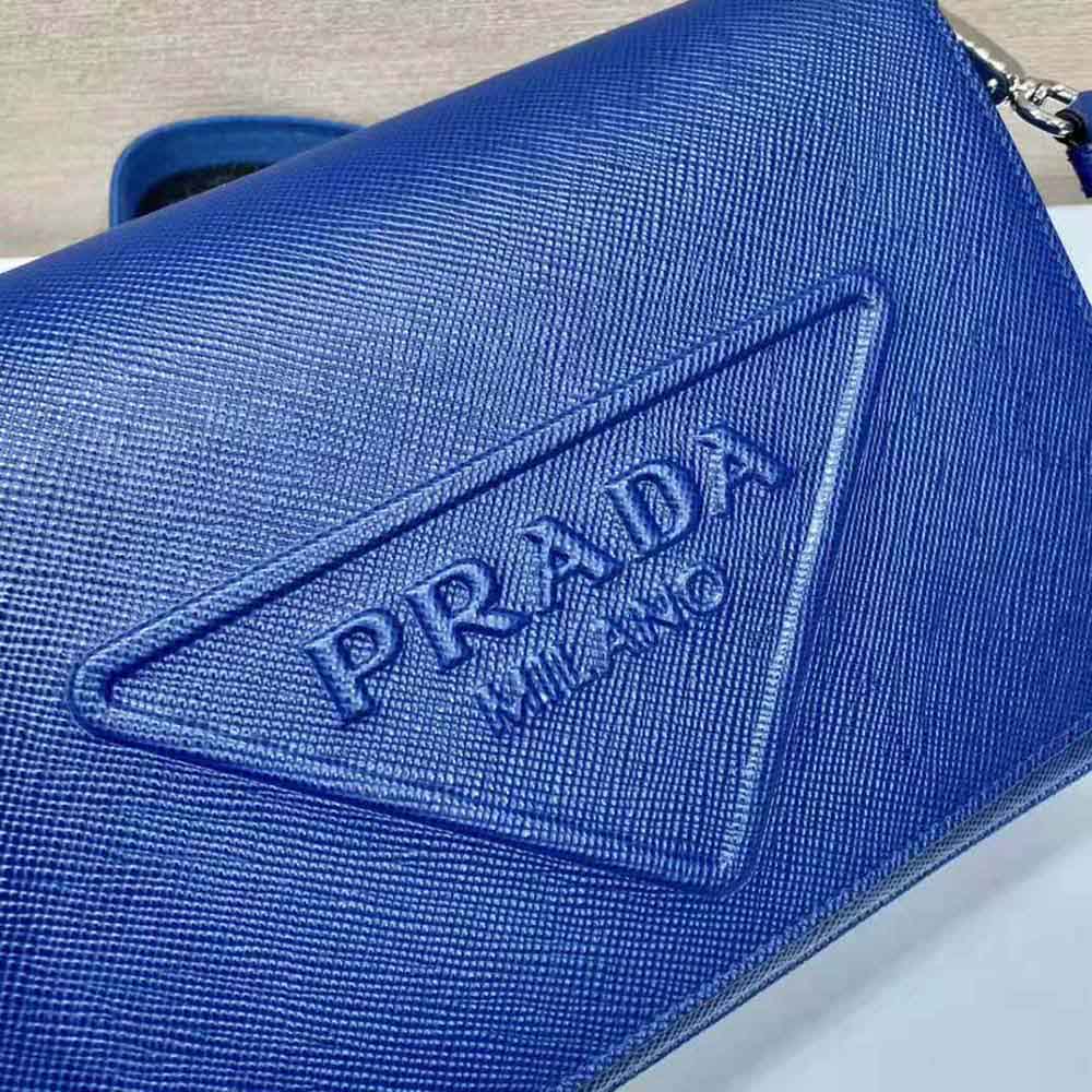 Prada Women Saffiano Leather Shoulder Bag with Sleek-Navy