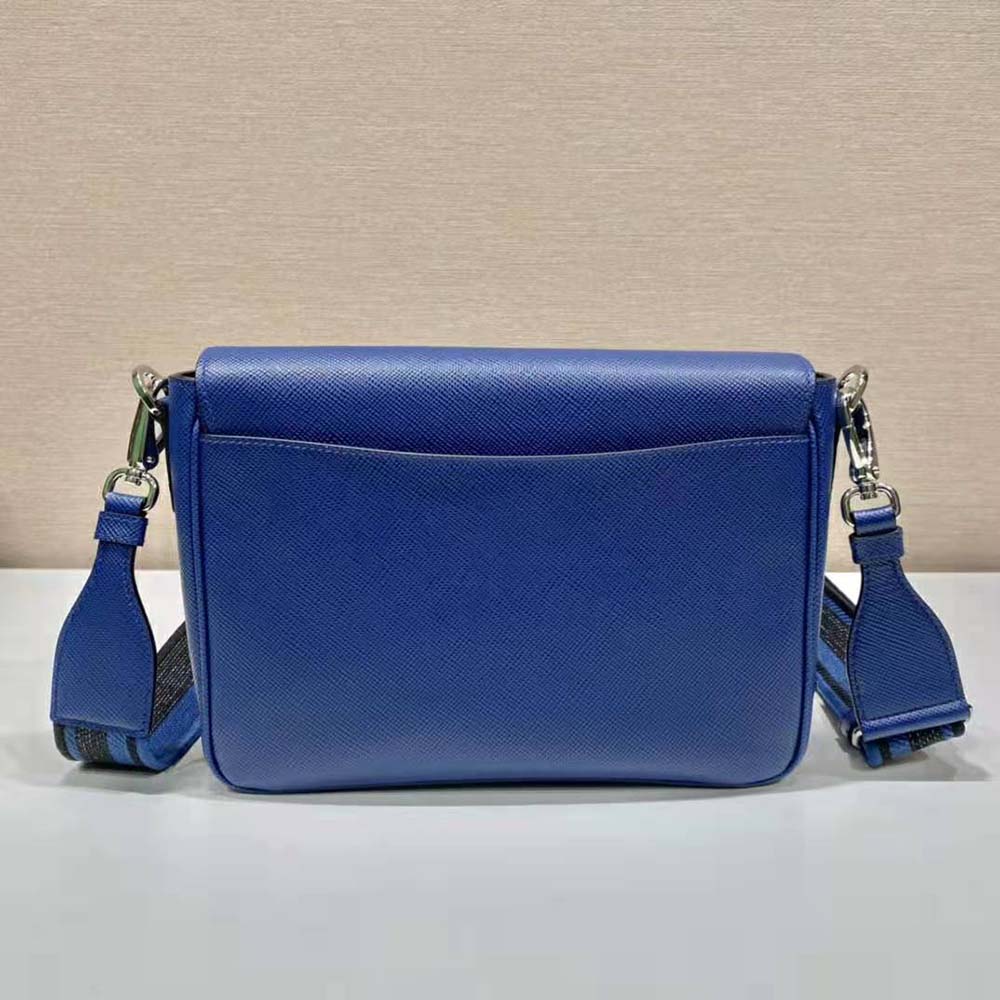 Prada Women Saffiano Leather Shoulder Bag with Sleek-Navy