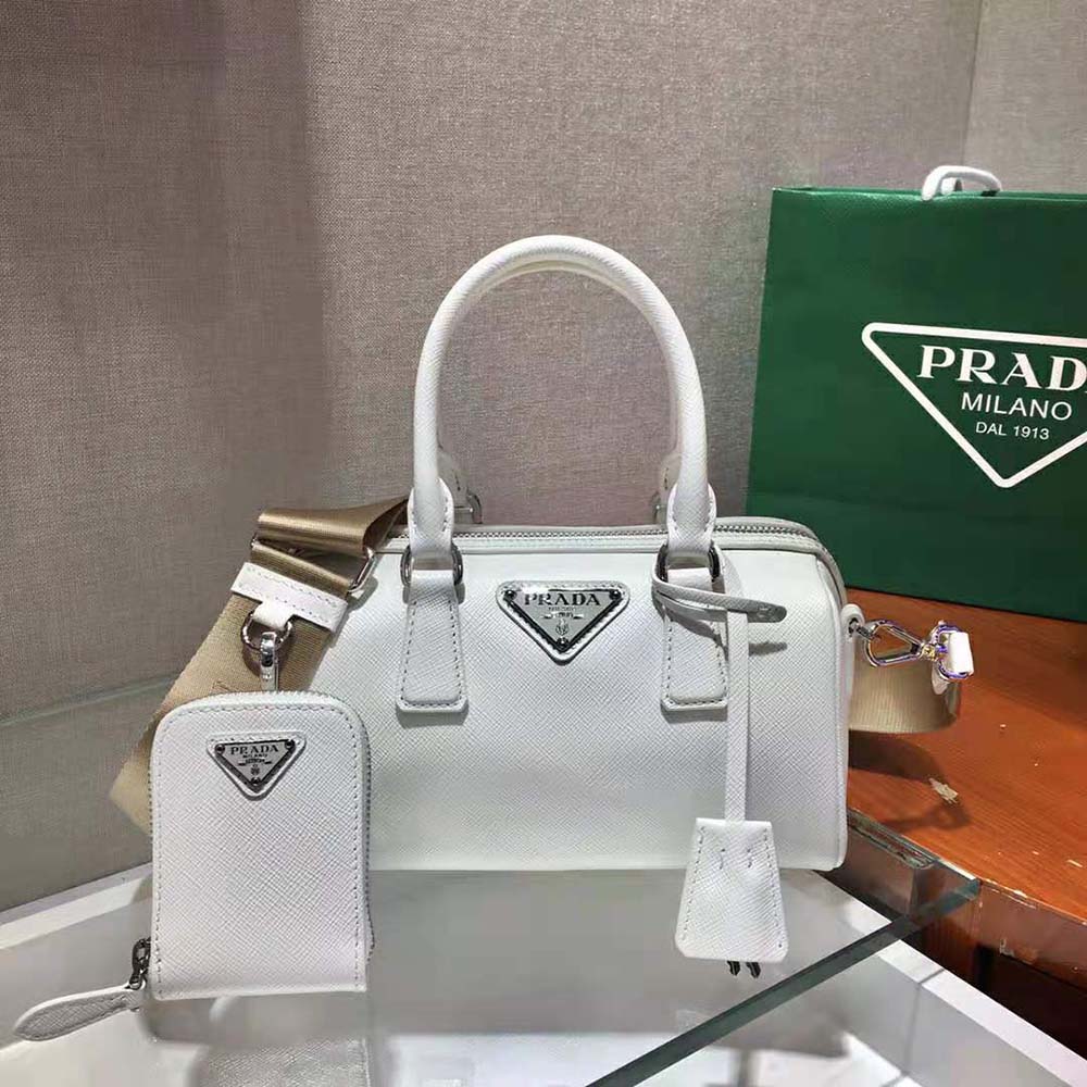 Prada Women Saffiano Leather Top-handle Bag-White