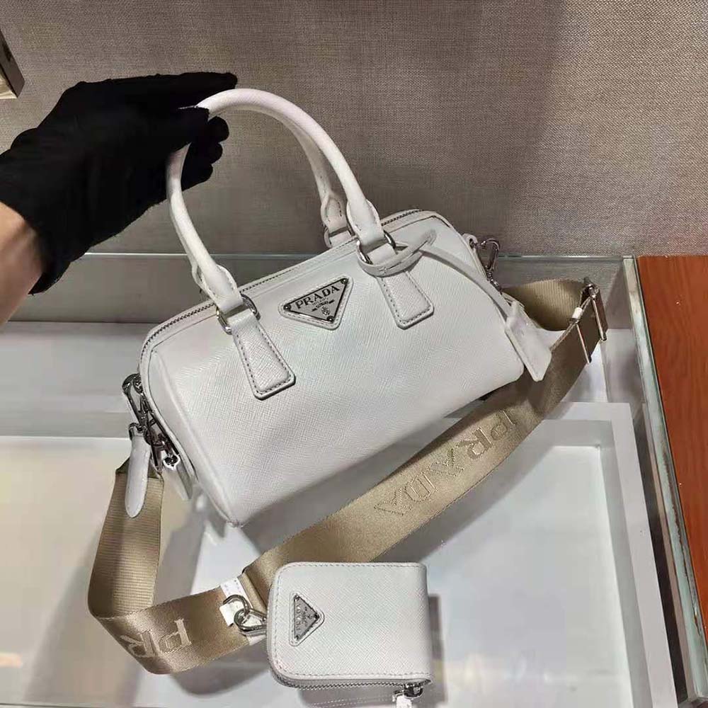 Prada Women Saffiano Leather Top-handle Bag-White