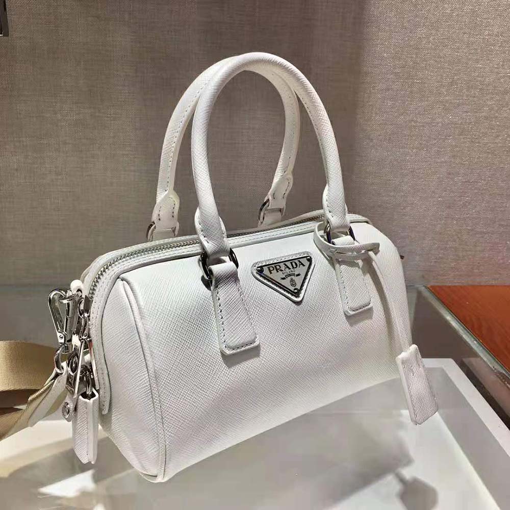 Prada Women Saffiano Leather Top-handle Bag-White