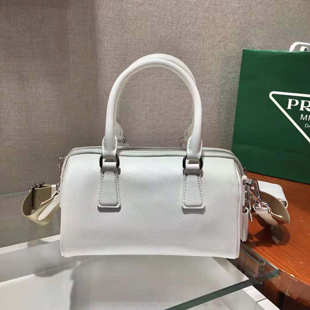 Prada Women Saffiano Leather Top-handle Bag-White