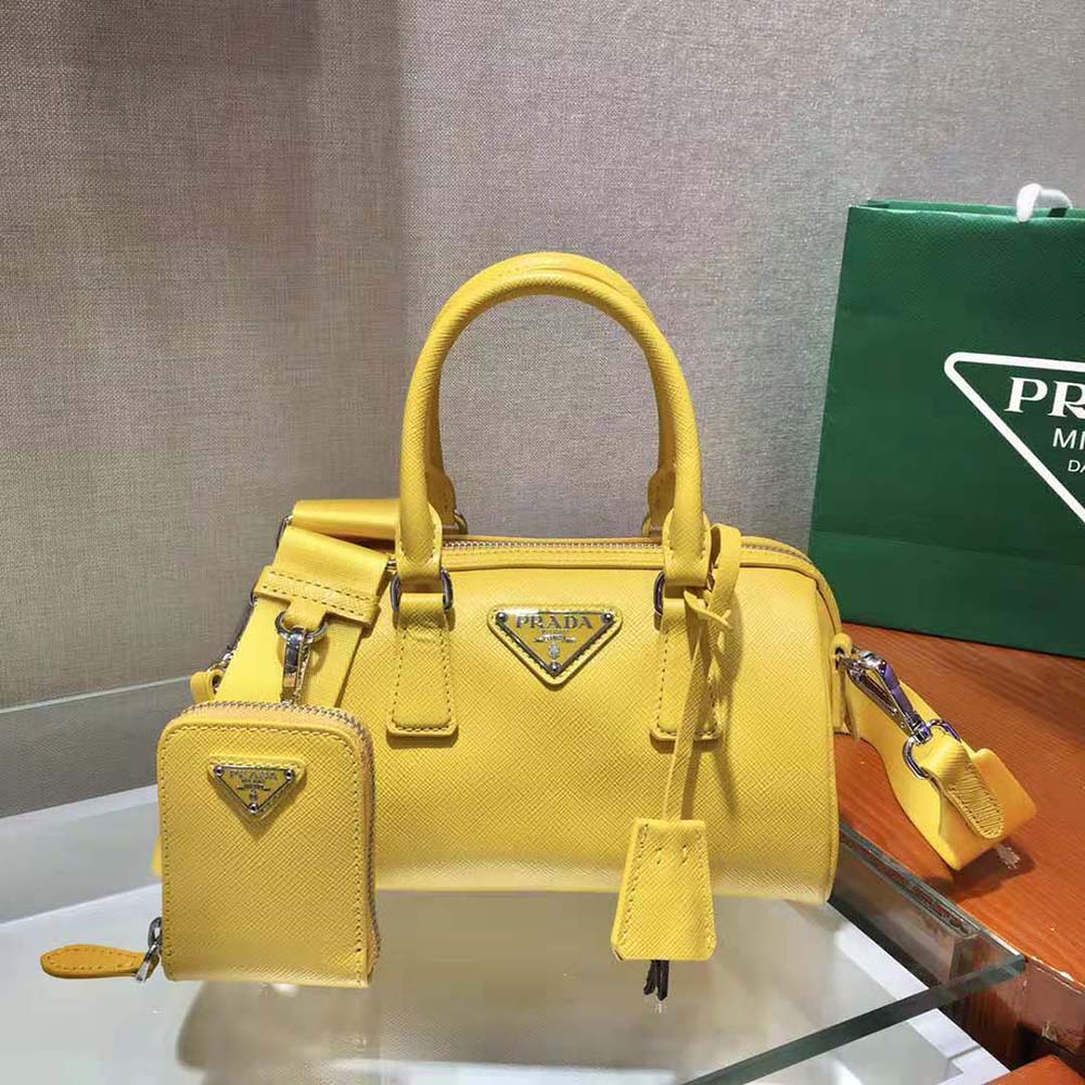 Prada Women Saffiano Leather Top-handle Bag-Yellow