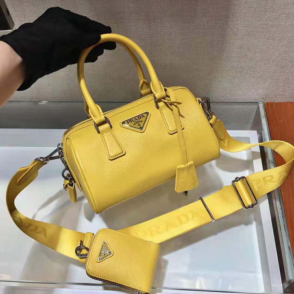 Prada Women Saffiano Leather Top-handle Bag-Yellow