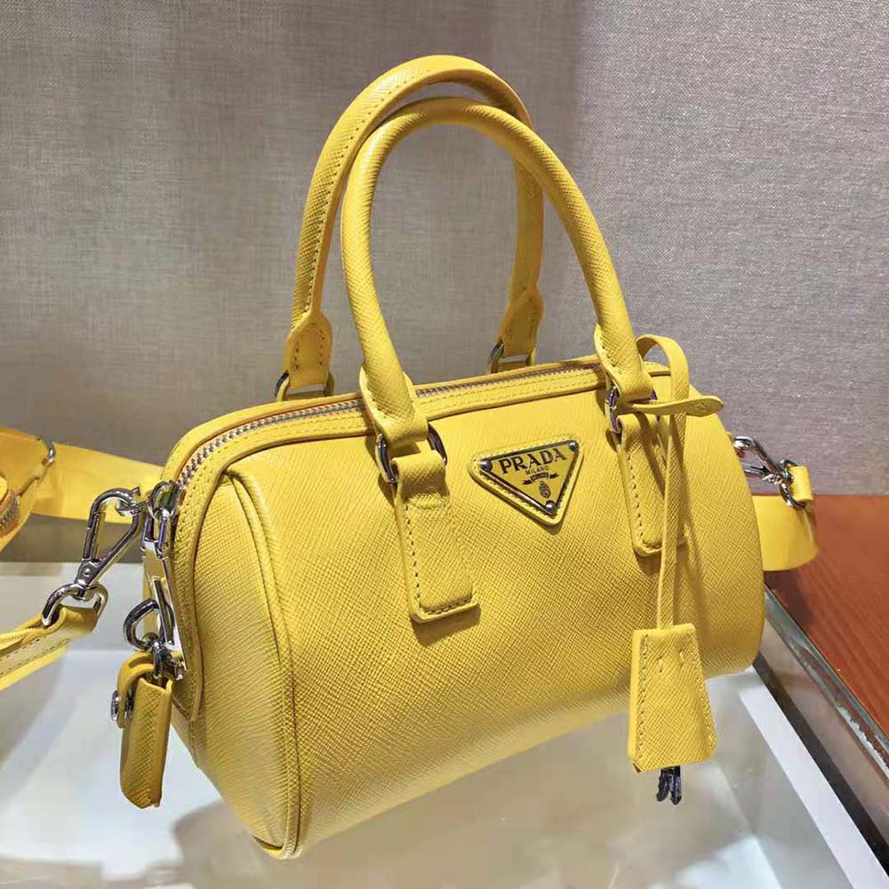 Prada Women Saffiano Leather Top-handle Bag-Yellow