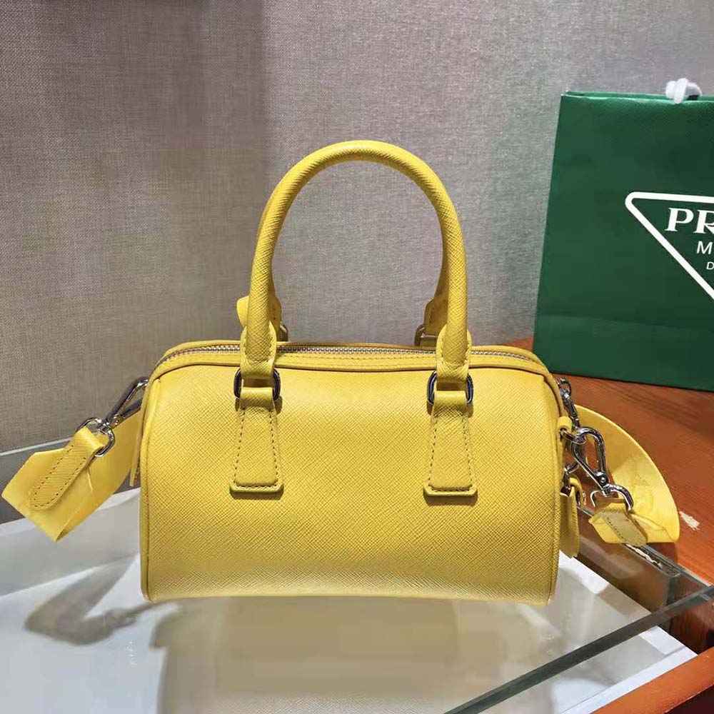 Prada Women Saffiano Leather Top-handle Bag-Yellow