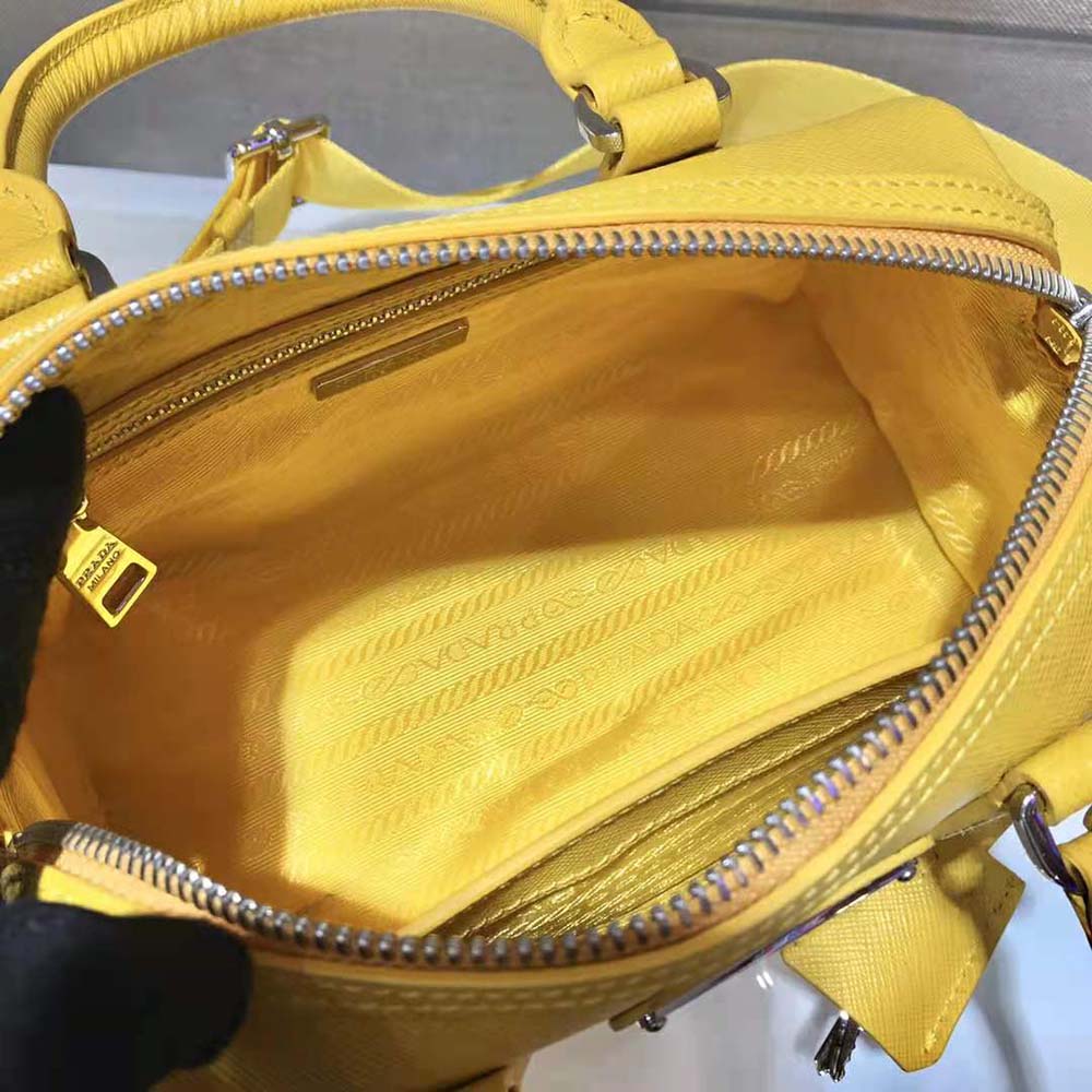 Prada Women Saffiano Leather Top-handle Bag-Yellow