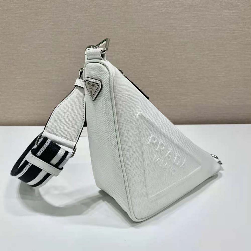 Prada Women Saffiano Prada Triangle Bag-White