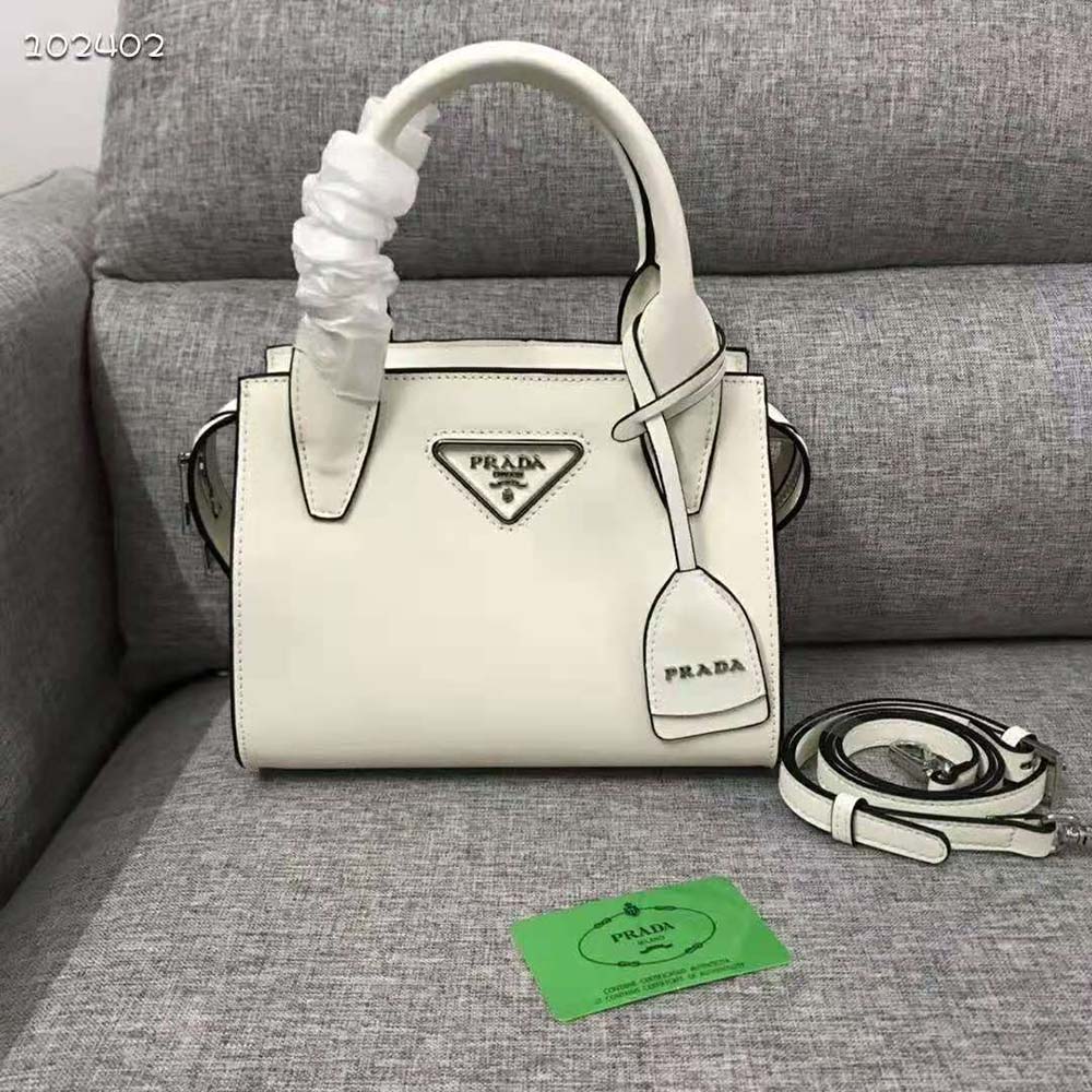 Prada Women Saffiano Leather Prada Kristen Handbag-White