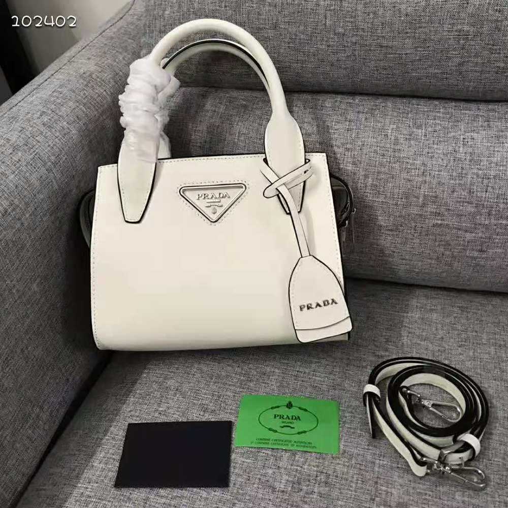 Prada Women Saffiano Leather Prada Kristen Handbag-White